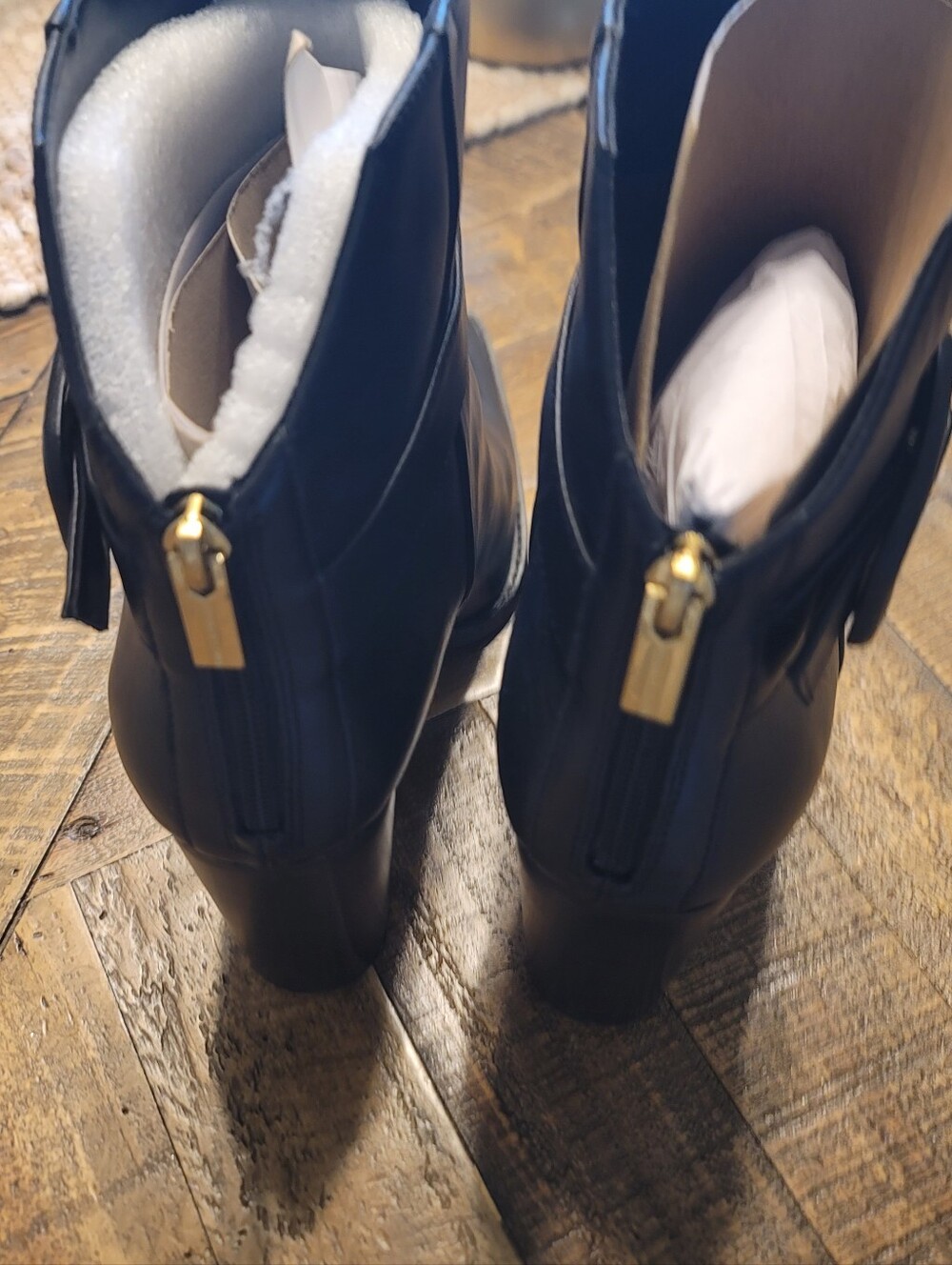 Women’s Black Ankle Boot with Gold Zipper Hardware